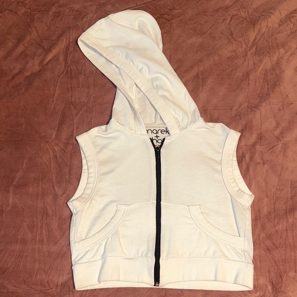 White Marek + Richard Hooded Vest with Black Zipper